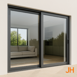 Ventana corredera de aluminio moderno con vidrio termoacústico y diseño minimalista.