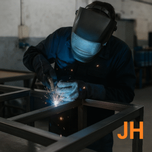 Fabricación de vitrina en taller con estructura de aluminio y vidrio de alta calidad