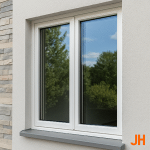 Ventana termoacústica moderna que representa la historia de las ventanas termoacústicas.