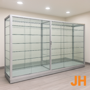 Vitrina comercial moderna con iluminación LED ajustable para resaltar productos