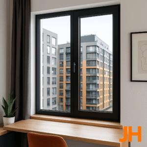Ventanería urbana en aluminio y vidrio con diseño arquitectónico contemporáneo.