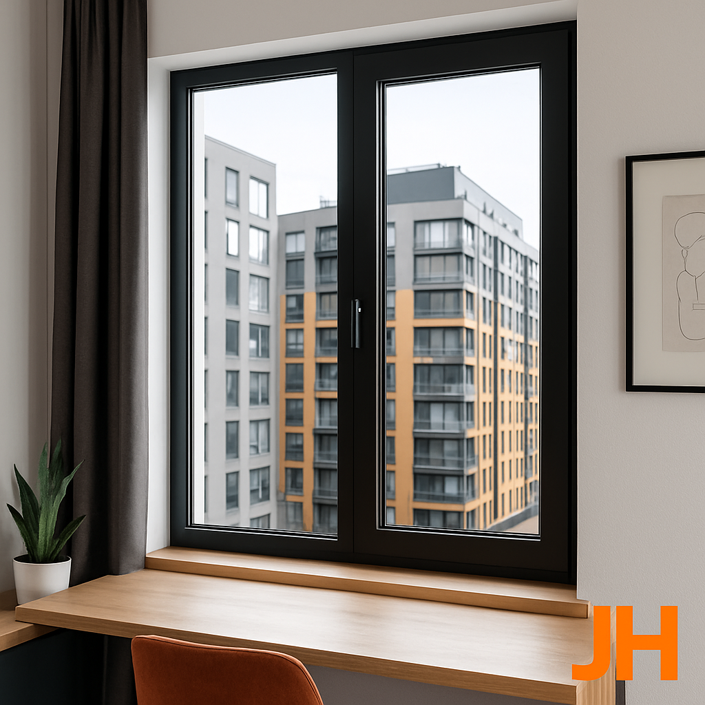 Ventanería urbana en aluminio y vidrio con diseño arquitectónico contemporáneo.
