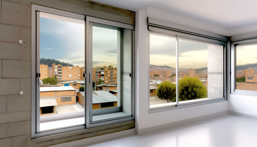 Ventanas de aluminio instaladas en un edificio moderno en Bogotá