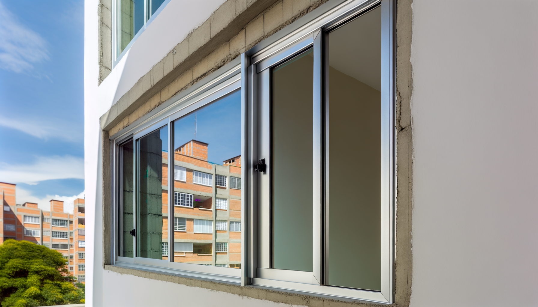 Oficina moderna con divisiones de vidrio y aluminio