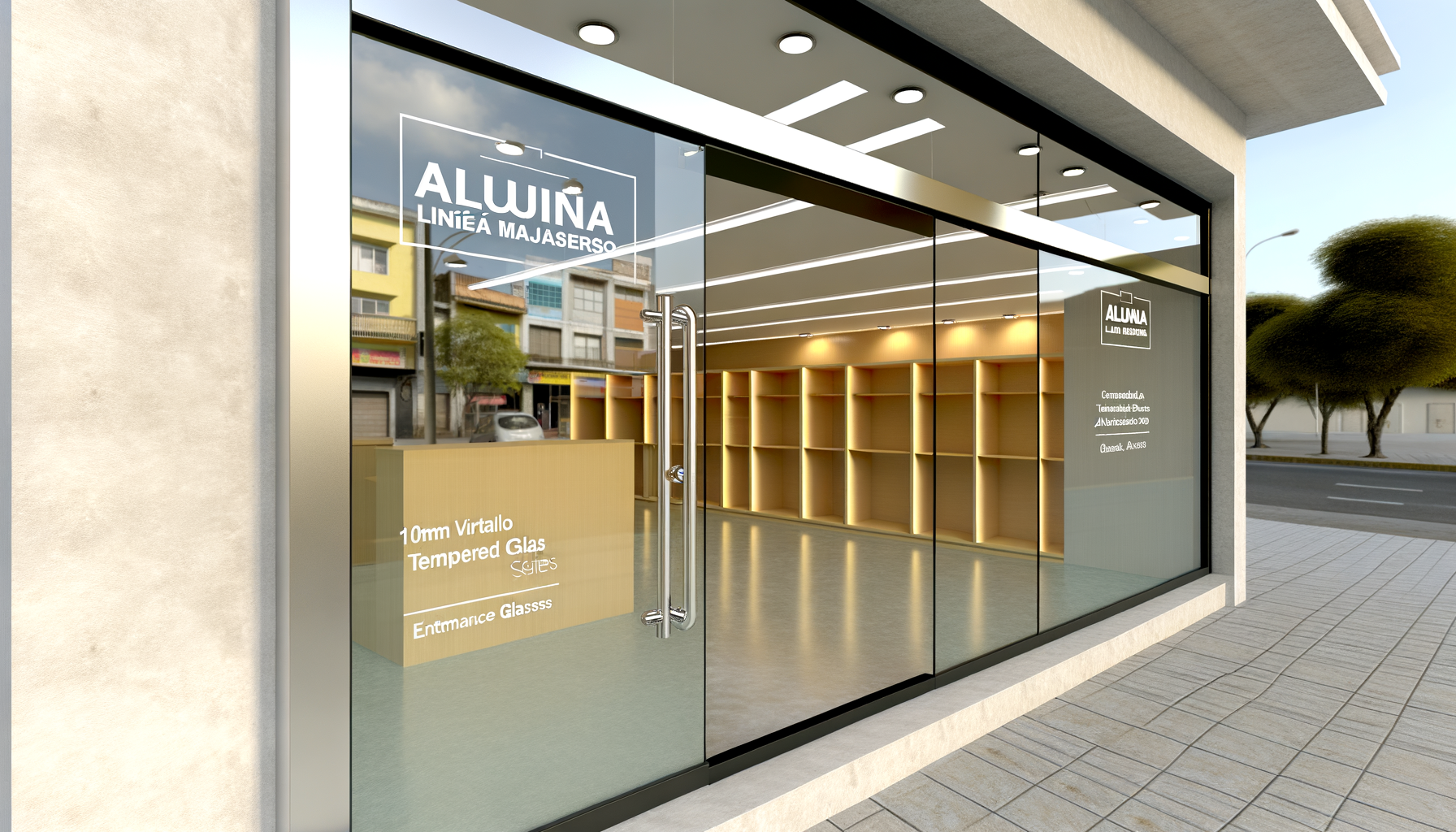 Fachada comercial de vidrio moderna en Bogotá