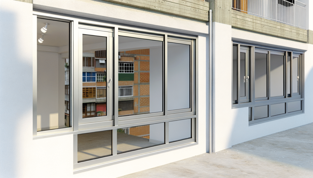 Ventanas de aluminio en edificio moderno en Bogotá