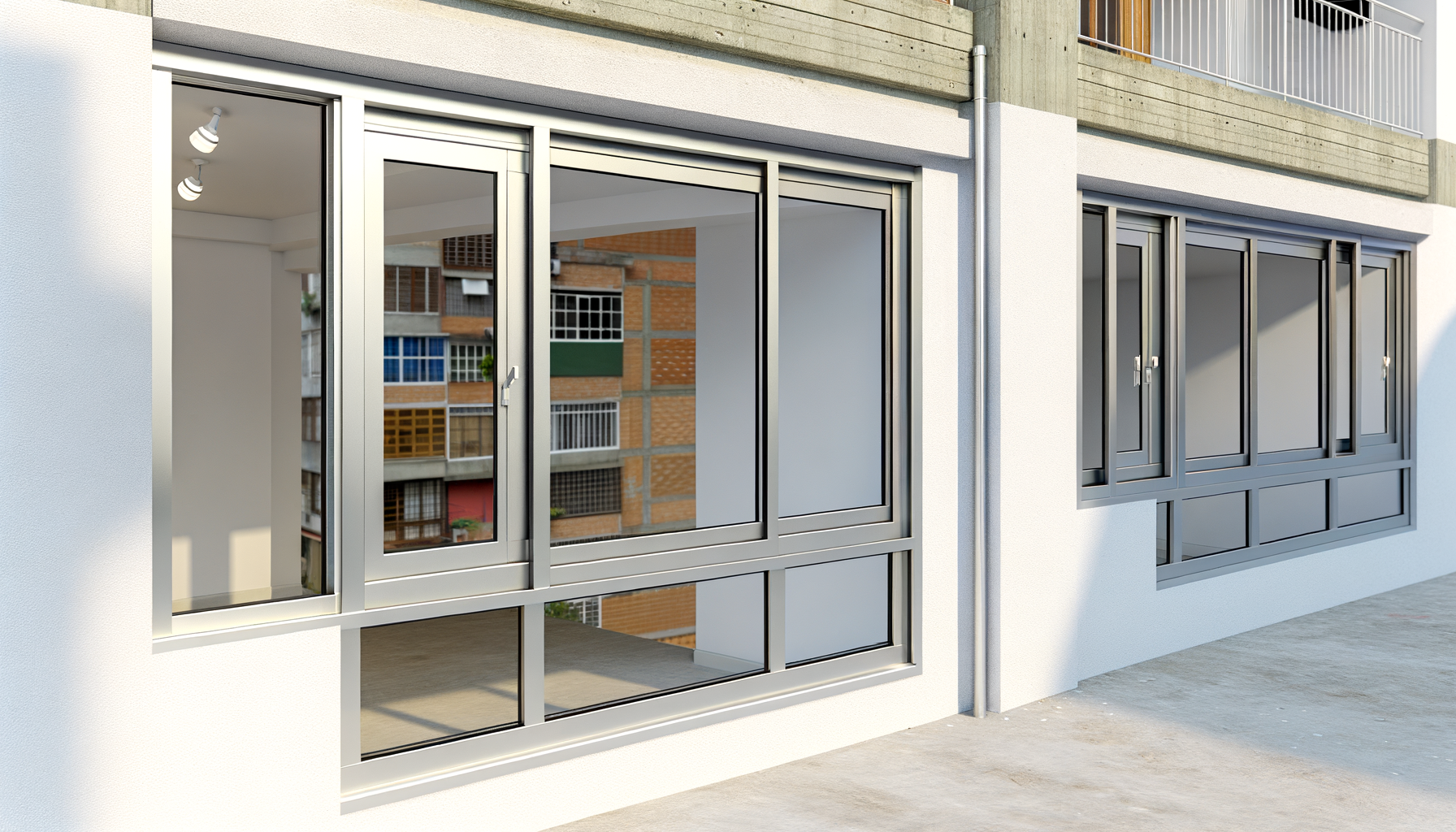 Ventanas de aluminio en edificio moderno en Bogotá
