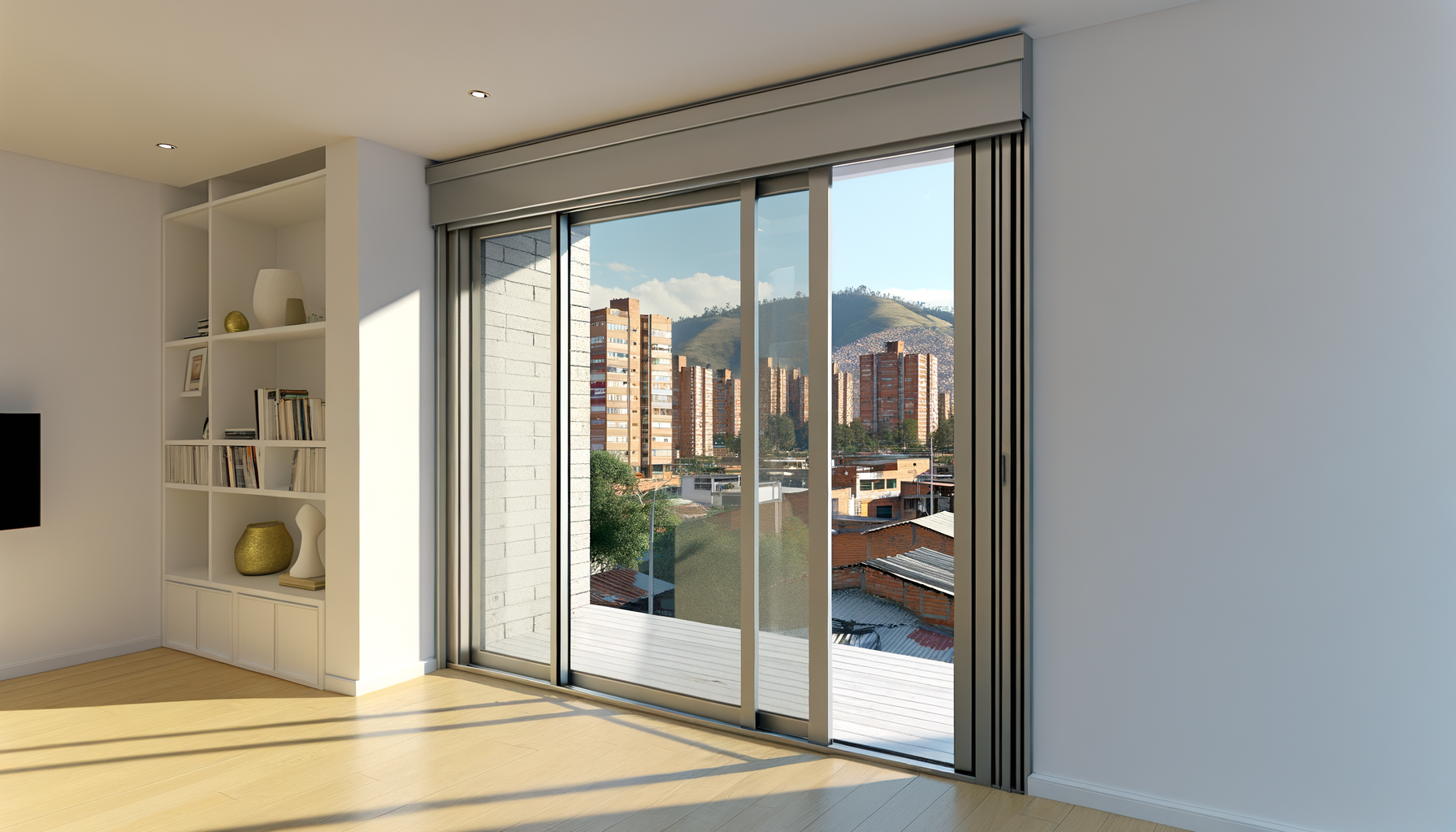 Ventanales de vidrio en sala moderna en Bogotá