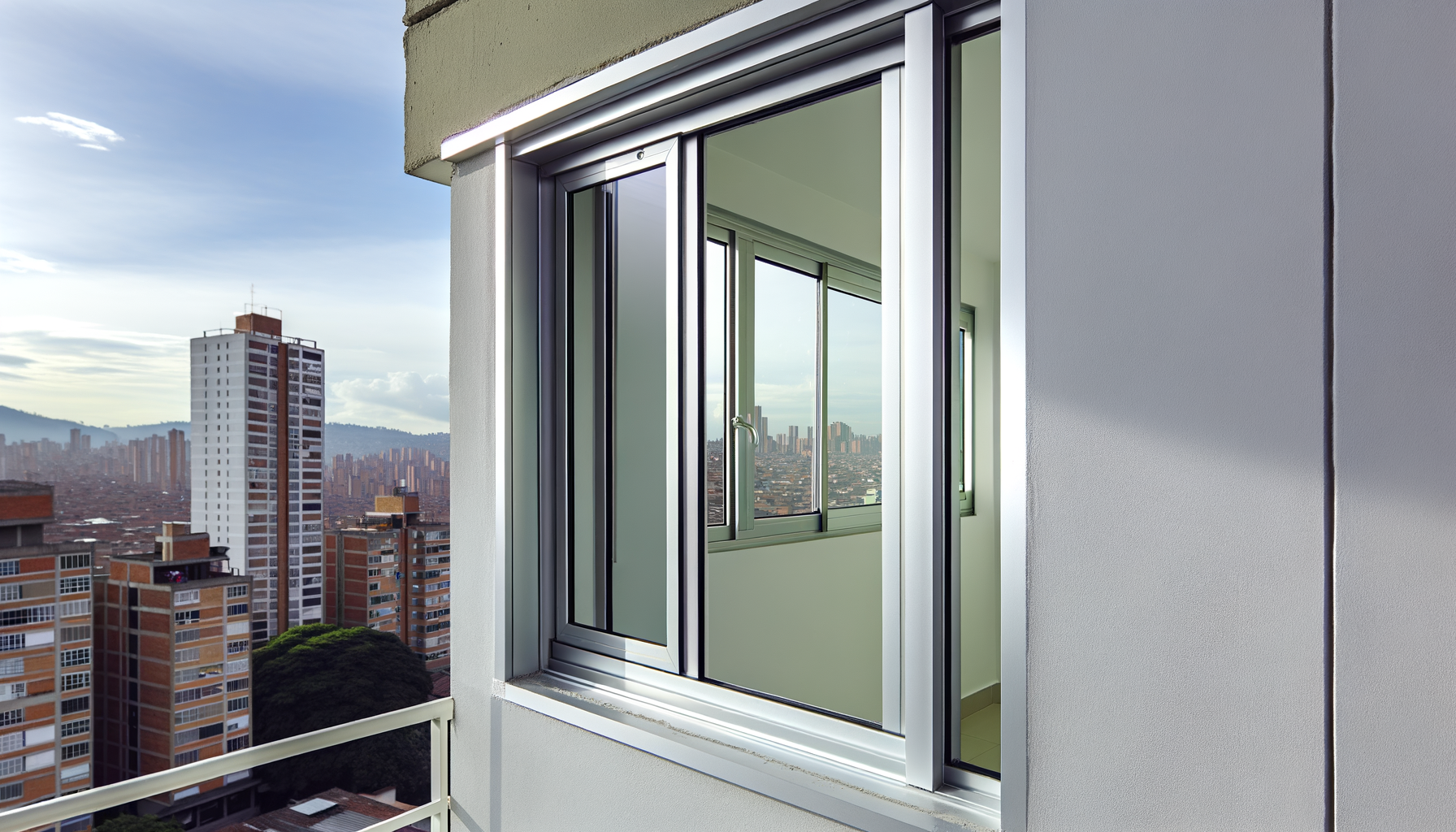 Oficina moderna con ventanería de vidrio y aluminio