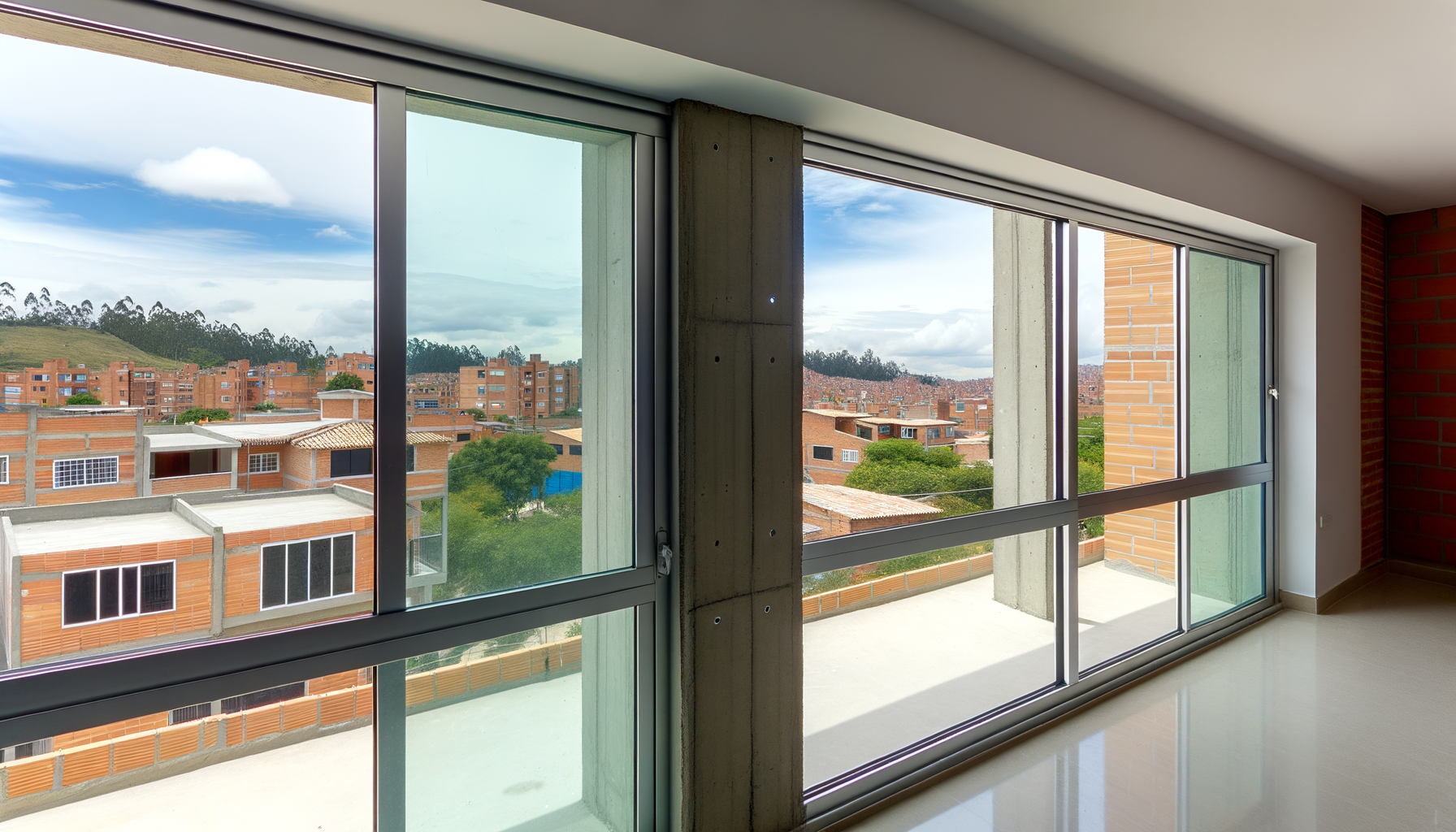 Ventana corrediza pesada en proyecto de construcción