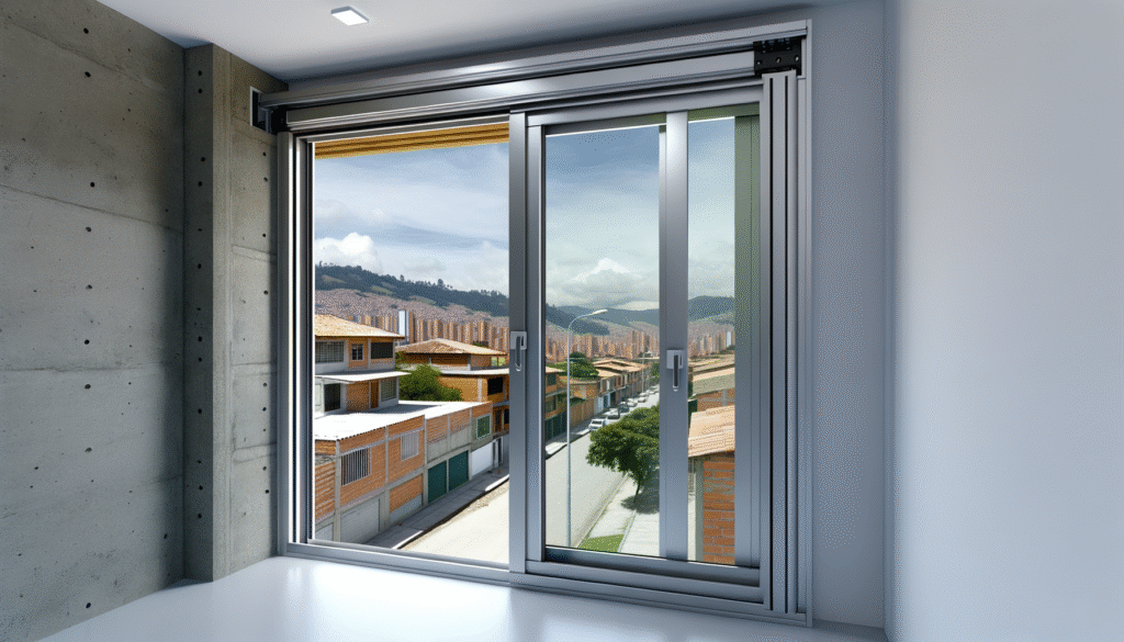 Ventanas correderas de aluminio en un edificio moderno en Bogotá