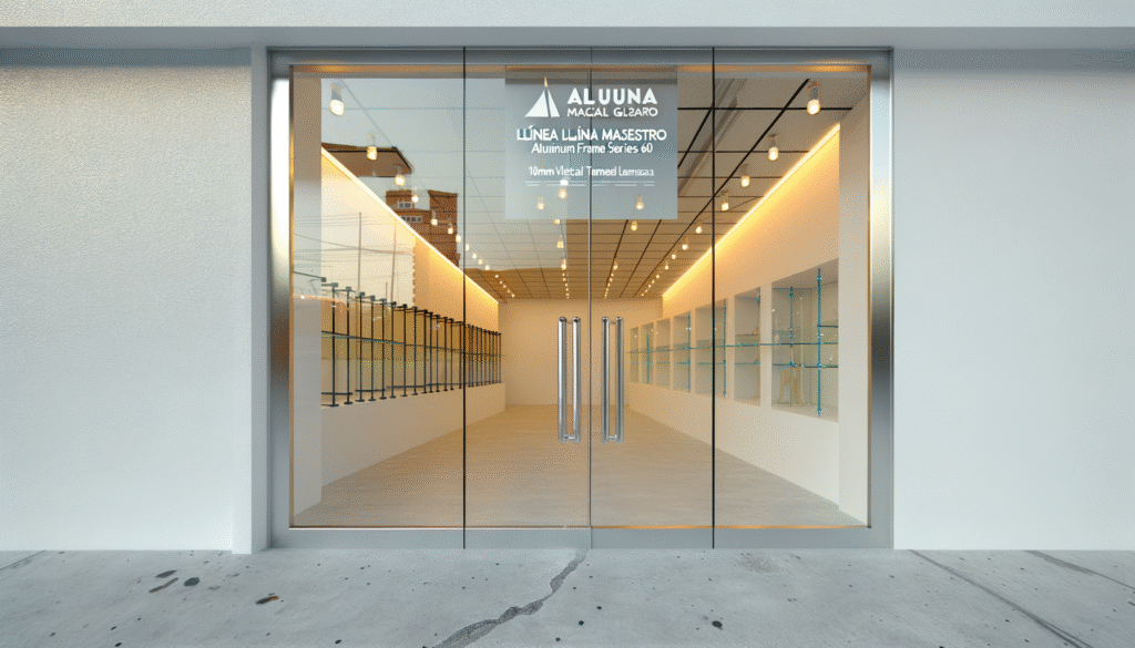 Ventanería moderna de aluminio y vidrio en un local comercial de Bogotá