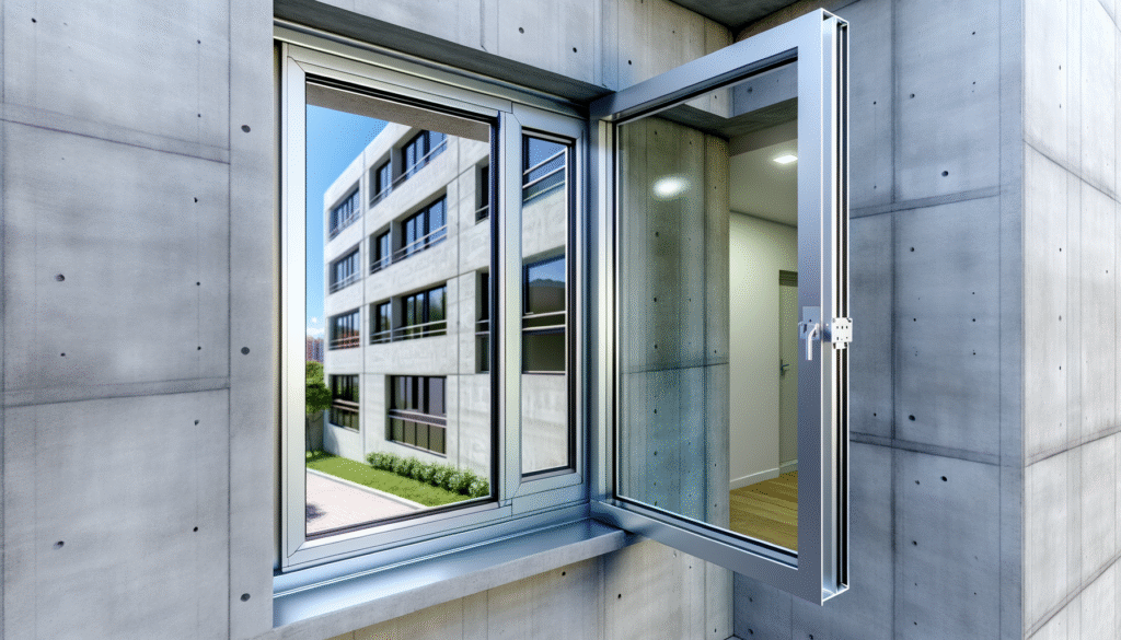 Ventanas de aluminio con rotura térmica en edificio moderno de Bogotá.